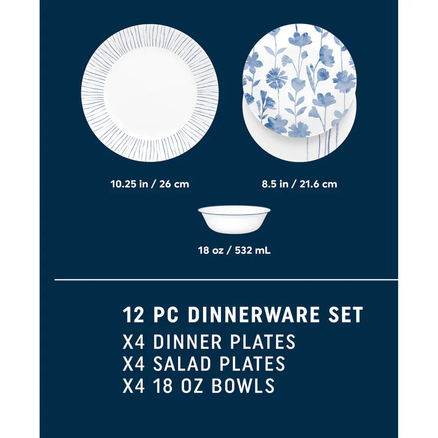 Corelle® Botanical Stripes 12-piece Dinnerware Set, Service for 4