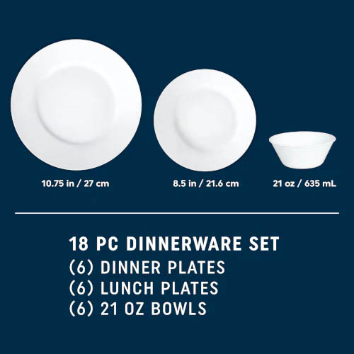 Corelle® Dazzling White Wide Rim 18pc Set, Service for 6