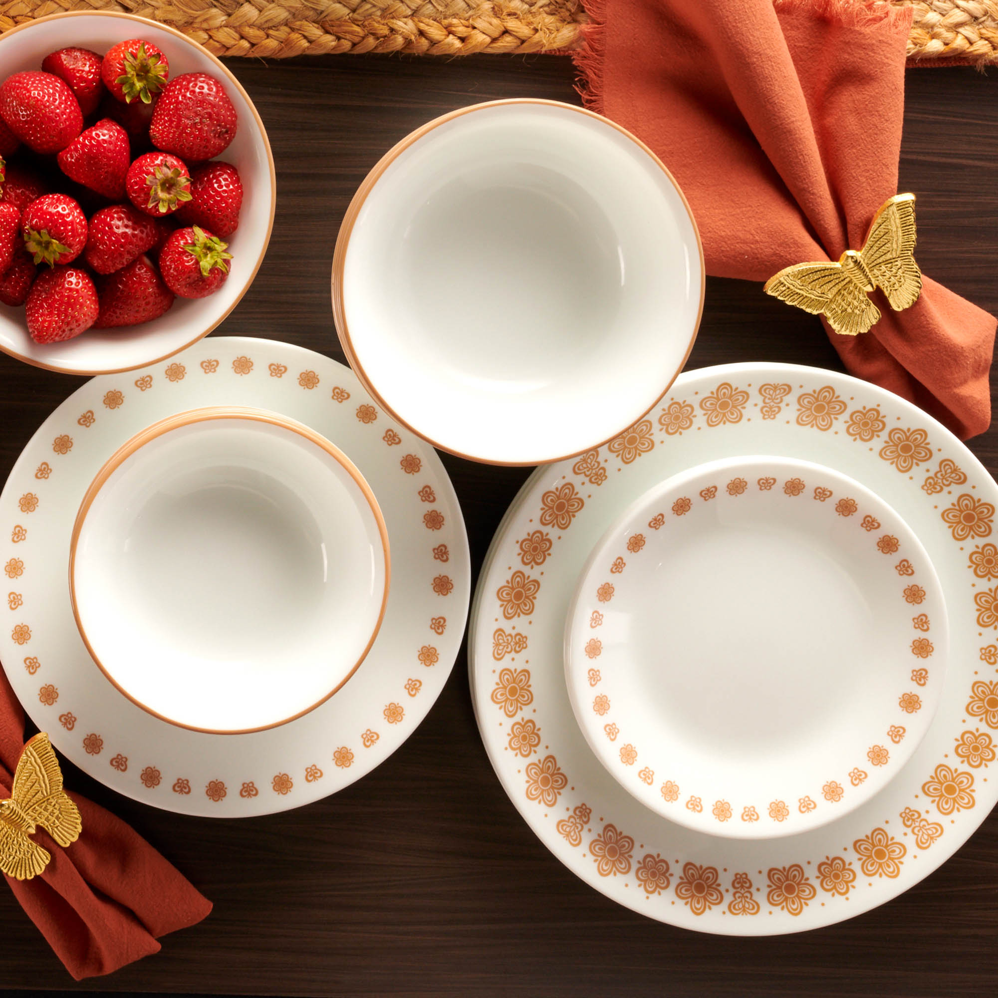 Corelle Butterfly Gold 16pc Dinner Set (No Mug)