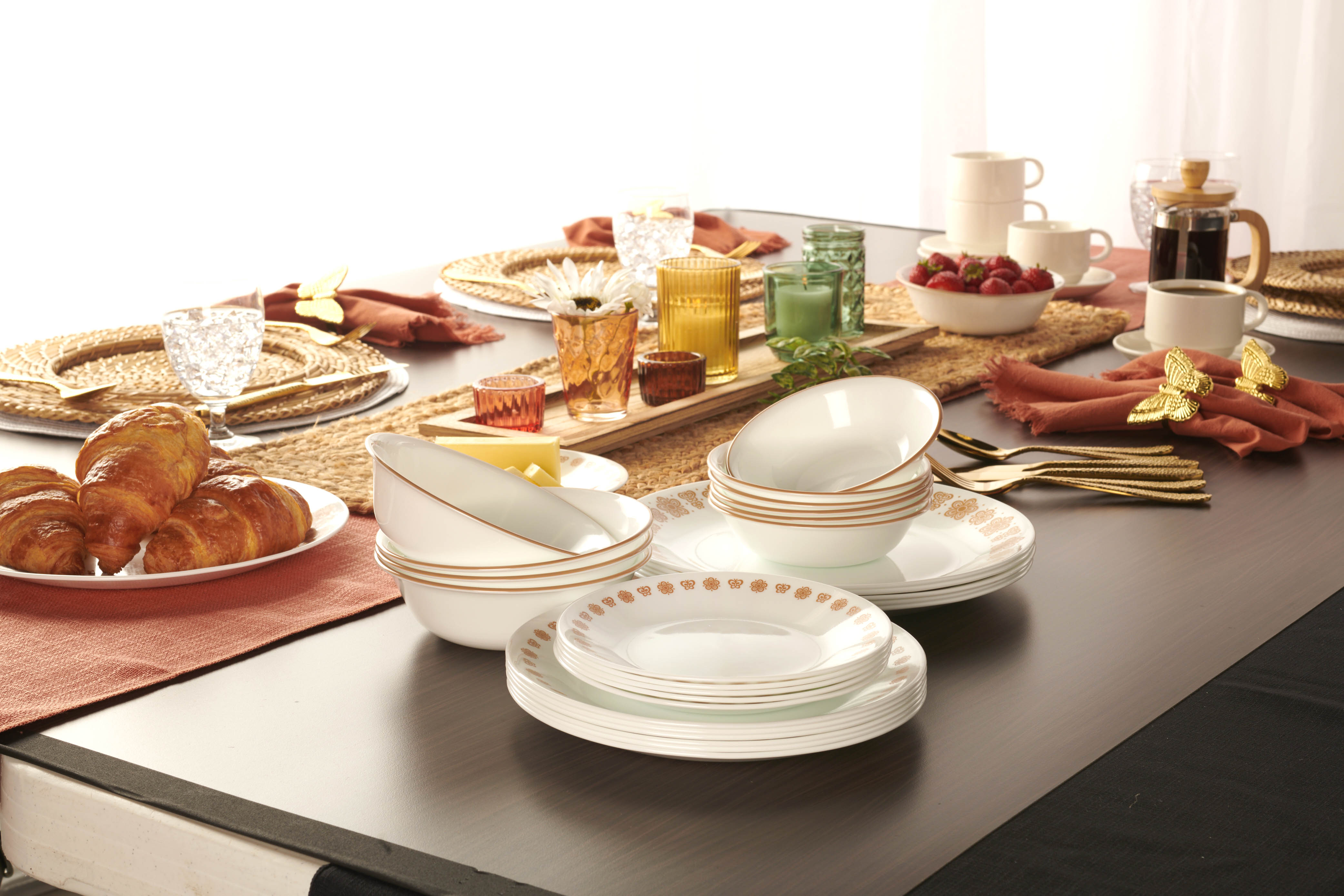 Corelle Butterfly Gold 16pc Dinner Set (No Mug)