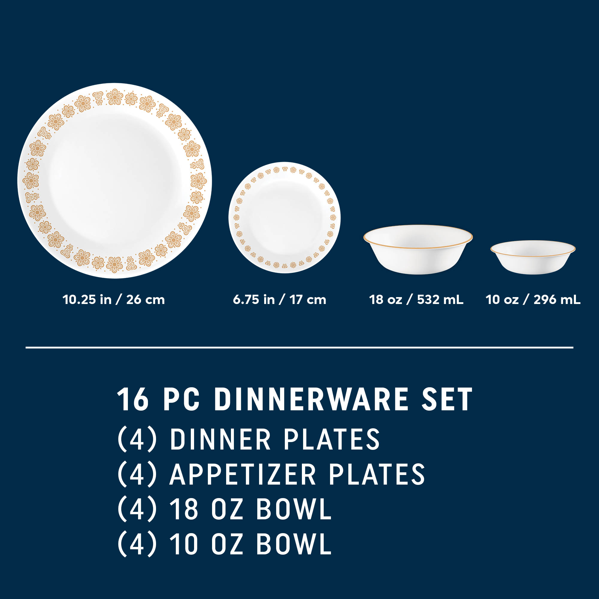 Corelle Butterfly Gold 16pc Dinner Set (No Mug)