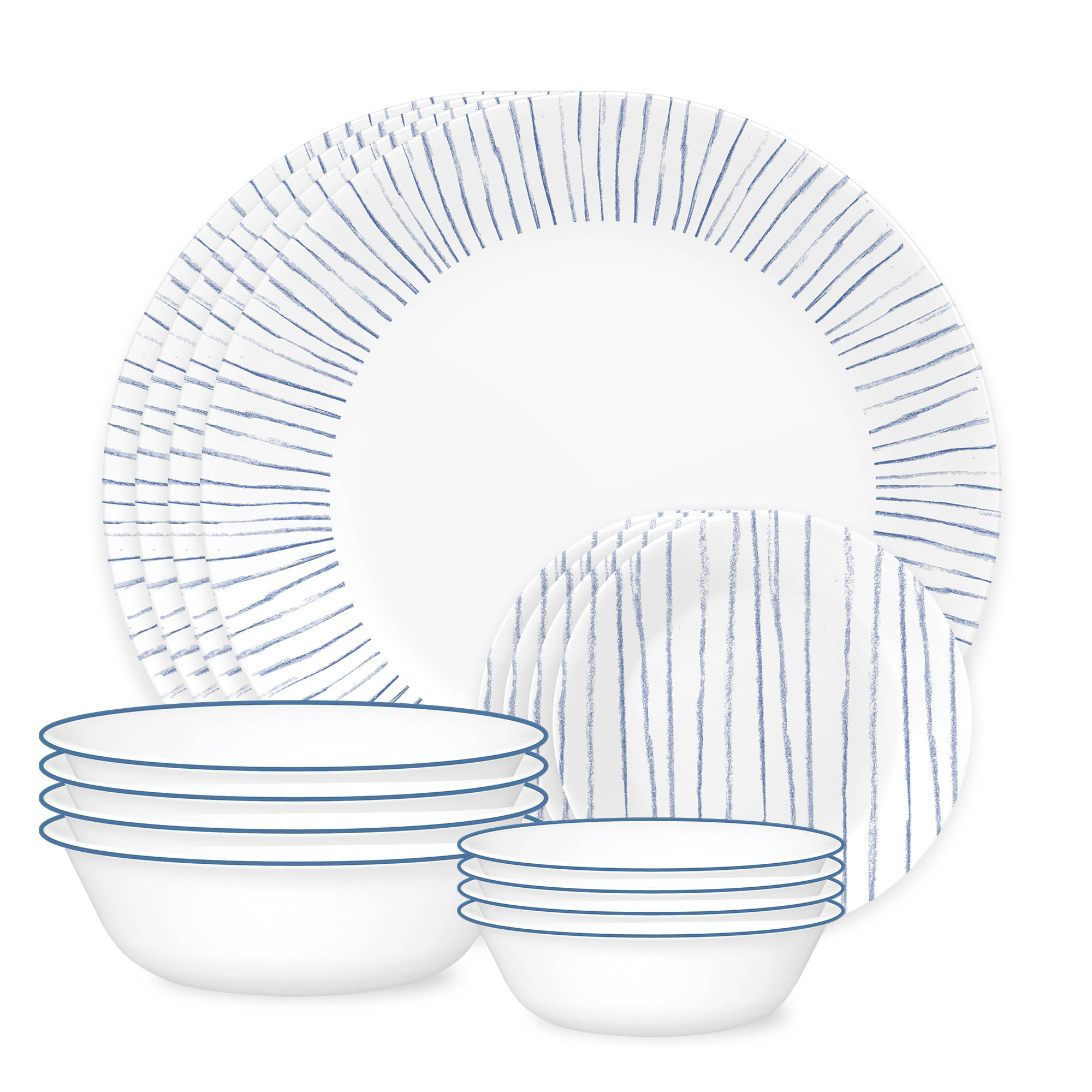Corelle Botanical Stripes 16pc Dinner Set (No Mug)