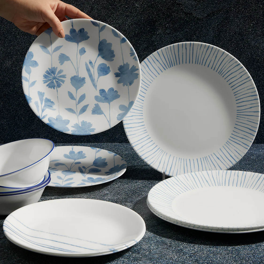 Corelle Botanical Stripes 16pc Dinner Set (No Mug)