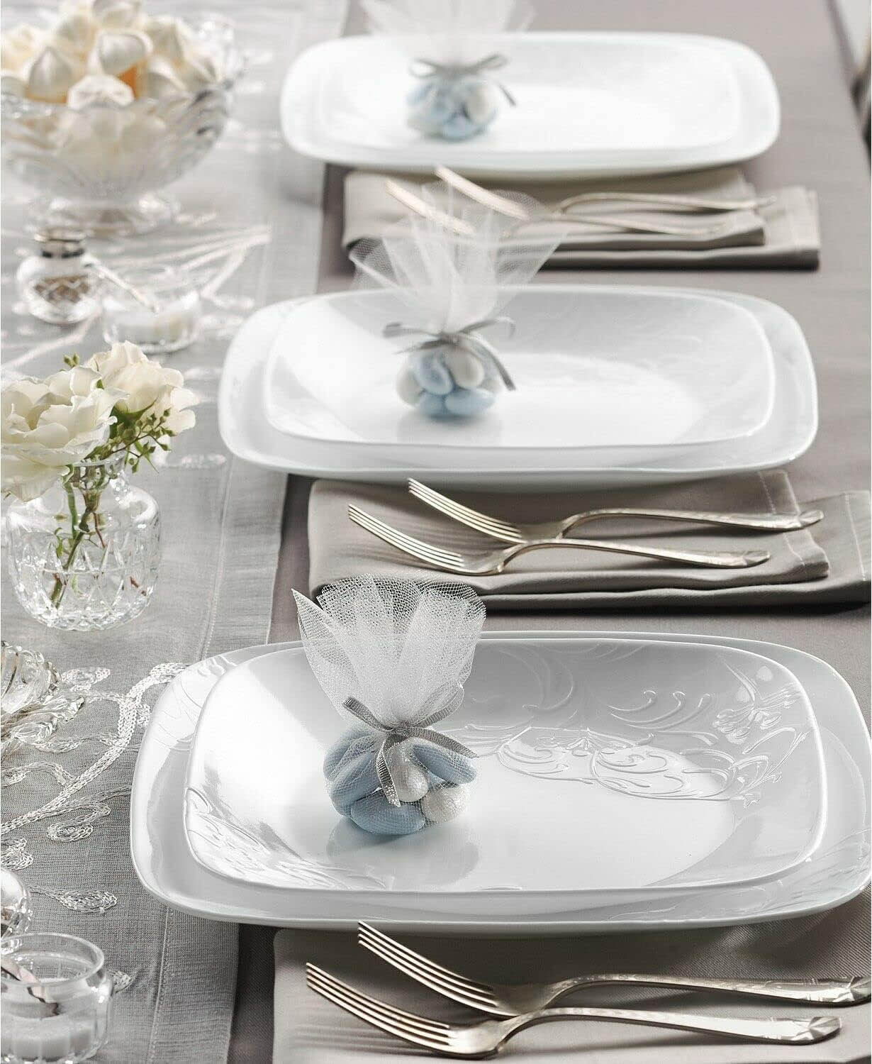 Corelle Cherish Square 16pc Dinner Set- 4 Dinner Plates, 4 Luncheon Plates, 4 Cereal Bowls and 4 Bread and Butter Plates- No Mug
