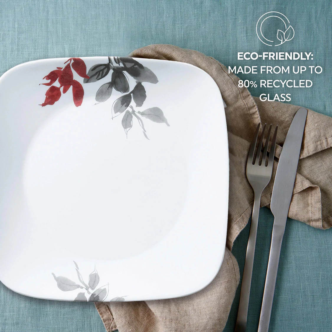 Corelle Kyoto Leaves Square 16pc Dinner Set - No Mug