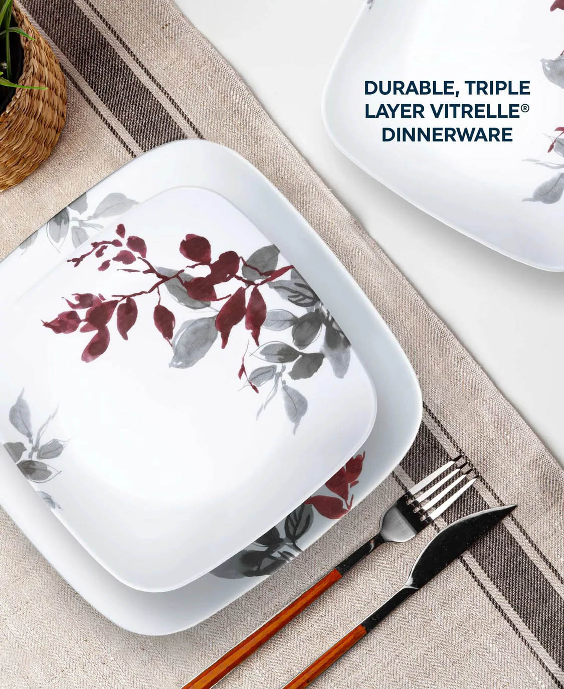 Corelle Kyoto Leaves Square 16pc Dinner Set - No Mug