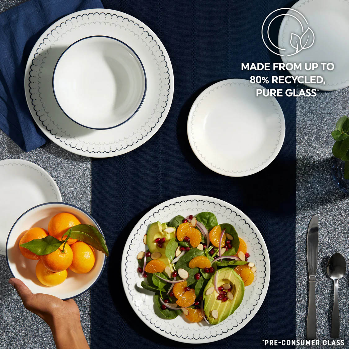 Corelle Caspian 18pc Dinner Set -  6 Dinner Plates, 6 Bread & Butter Plates and 6 Cereal Bowls