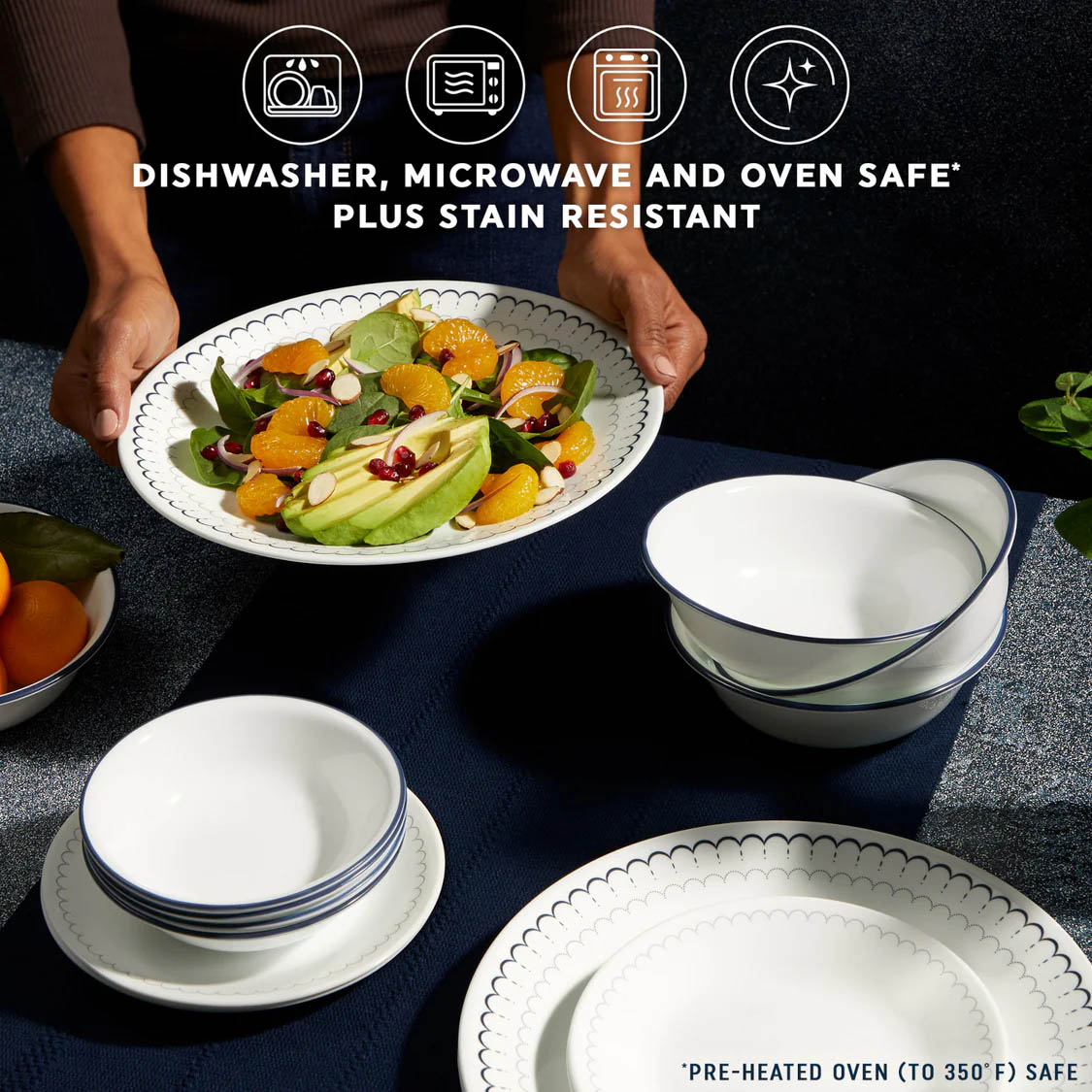 Corelle Caspian 18pc Dinner Set -  6 Dinner Plates, 6 Bread & Butter Plates and 6 Cereal Bowls