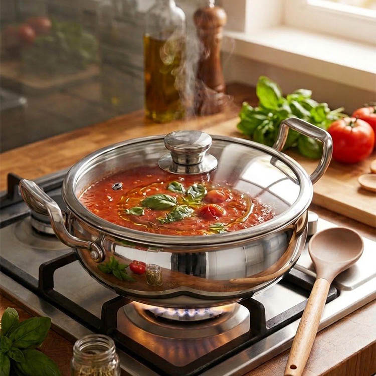 Zinel Stainless Steel Triply Biryani Pot with Glass Lid, 24cm