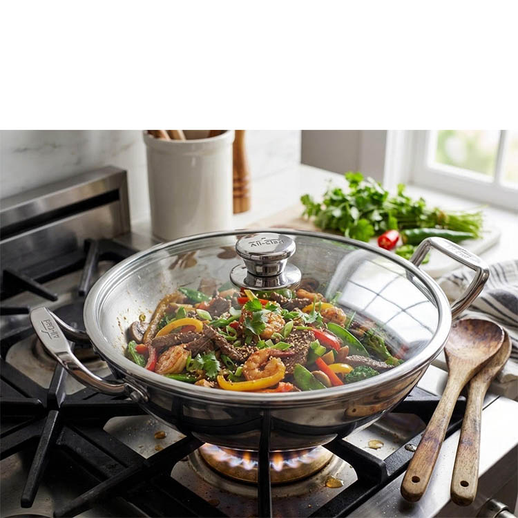 Zinel Stainless Steel Tri-Ply kadai with Glass Lid, 20cm - 1.6L