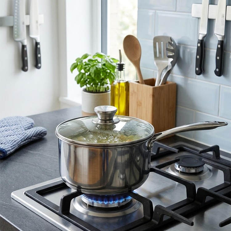 Zinel Tri-Ply Stainless Steel Saucepan with Glass Lid,18cm - 2L
