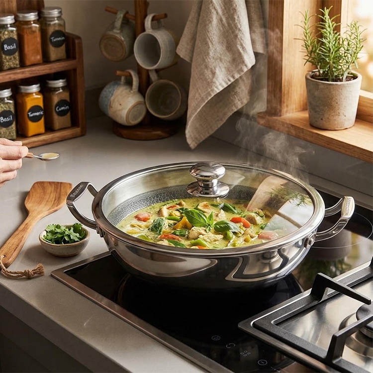 Triply Honey Comb Kadai / Wok With Glass Lid 26cm