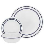Corelle Classic Café Blue 18pc Chip Resistant Dinnerware, includes 6 dinner plates, 6 appetizer/snack plates, 6 soup/cereal bowls
