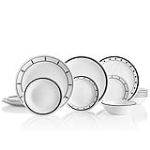 Corelle Black & White 18pc Dinner Set - 6 dinner plates, 6 bread & butter plates and 6 cereal bowls