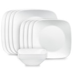 Corelle Pure White Square 12pc Dinner Set - 4 Dinner Plates, 4 Luncheon Plates and 4 Cereal Bowls