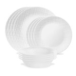 Corelle Linen Weave 12pc Dinner Set - 4 Dinner Plates, 4 Luncheon Plates and 4 Cereal Bowls