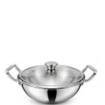 Zinel Stainless Steel Tri-Ply Kadai/ Wok with Glass Lid, 24cm - 3L