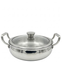 Zinel Stainless Steel Triply Biryani Bellied casserole with Glass Lid, 32cm-4.5L