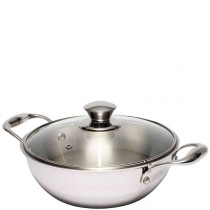 Zinel 5038 Tri-Ply kadai with Glass Lid, 5.5L-28cm, Stainless Steel