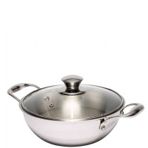 Zinel 5036 Tri-Ply kadai with Glass Lid, 4.3L-26cm, Stainless Steel