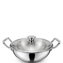 Zinel Stainless Steel Tri-Ply kadai with Glass Lid, 26cm - 4.3L