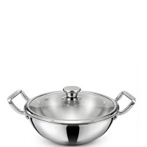 Zinel Stainless Steel Tri-Ply kadai with Glass Lid, 24cm - 3L
